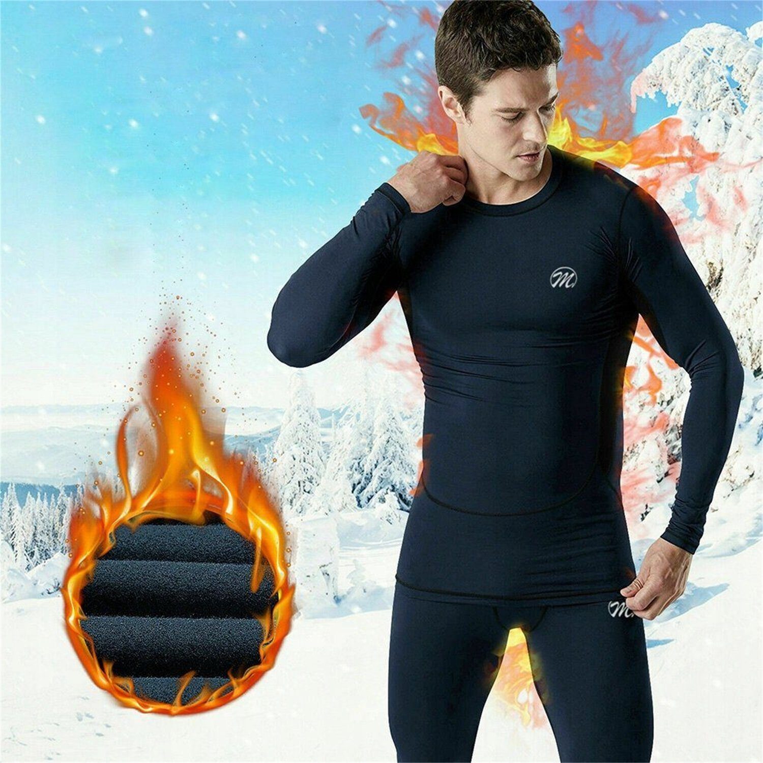 MEETYOO Thermounterhemd Herren Thermounterwäsche Set Skiunterwäsche Lange Unterhosen (Funktionswäsche Skiunterwäsche, Funktionhose, Thermo Leggings, Thermounterhemd) Ski Unterhose Unterhemd