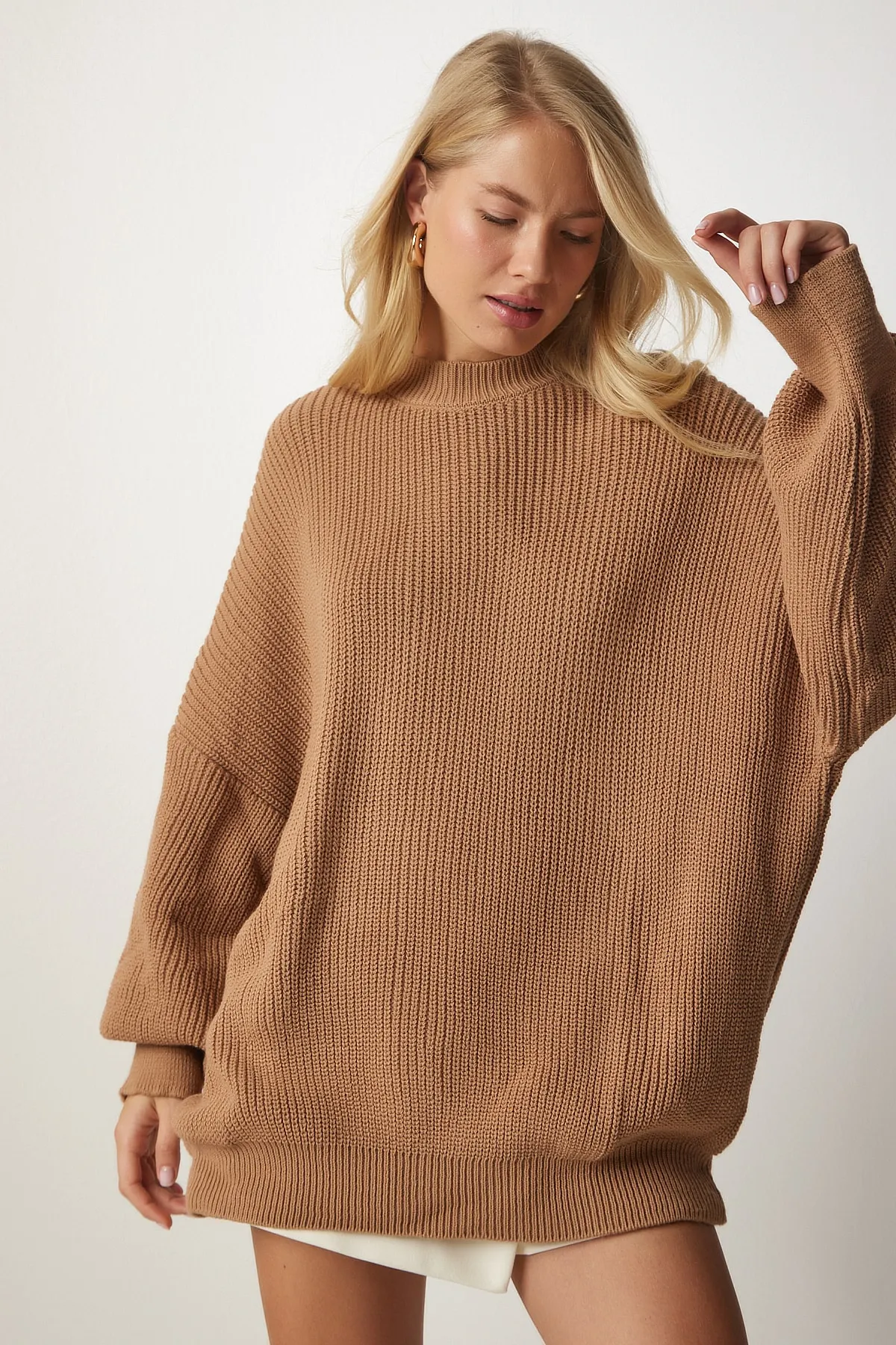 Happiness İstanbul  Damen-Strickpullover „Biscuit“ in Übergröße, Basic, mx00126