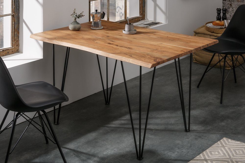 riess-ambiente Küchentisch MAMMUT 120cm natur / schwarz (Einzelartikel, 1-St), Massivholz · Baumkante · Schreibtisch · Hairpin Legs · Metall · Retro