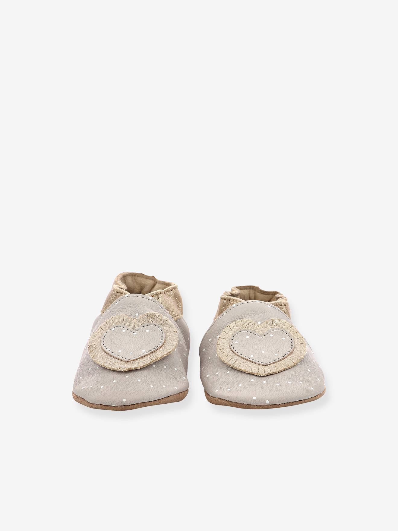 Robeez Baby Krabbelschuhe TINY HEART ROBEEZ, pflanzlich gegerbt - grau
