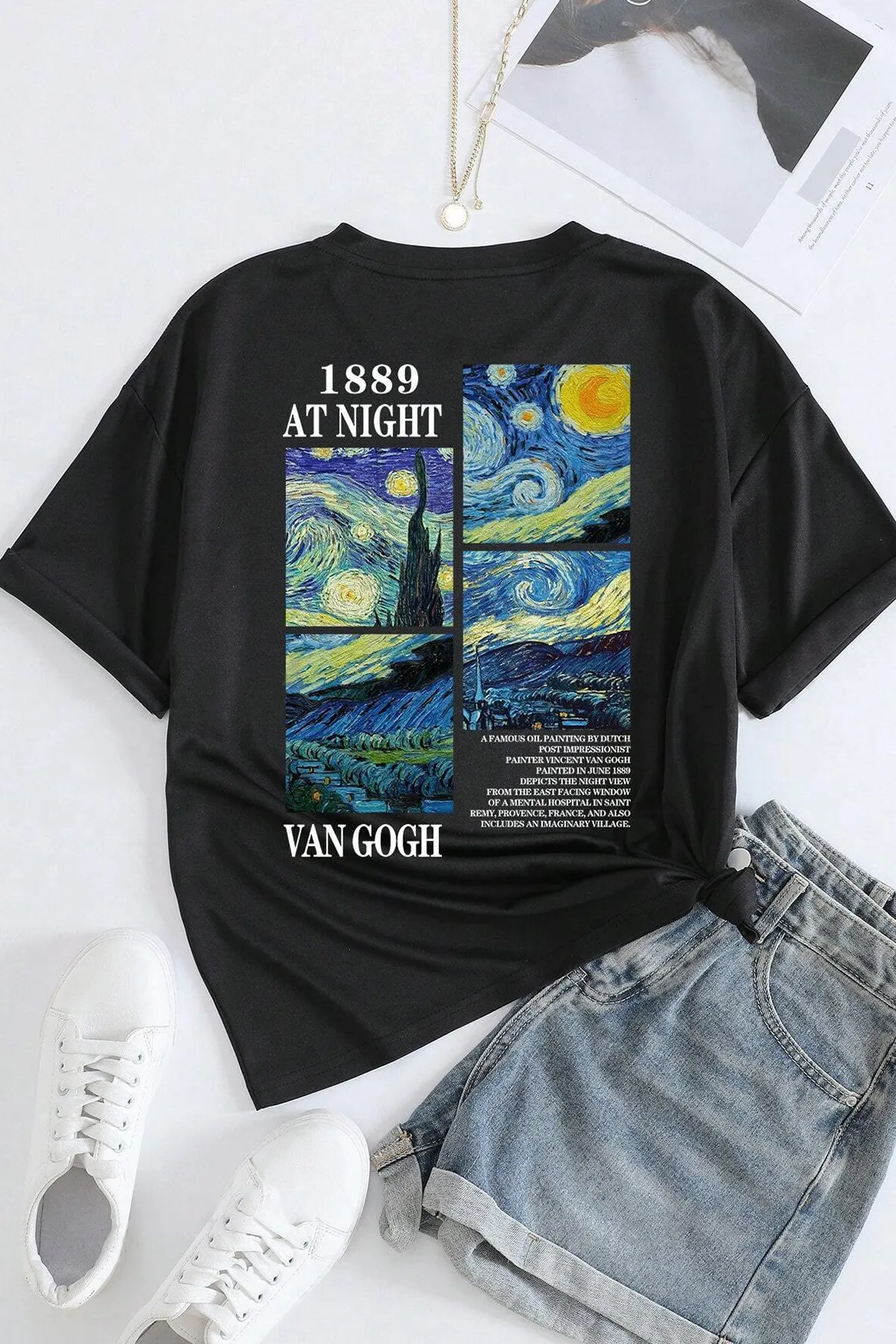 uyguntarz  Übergroßes Unisex-T-Shirt mit Van Gogh-Aufdruck
