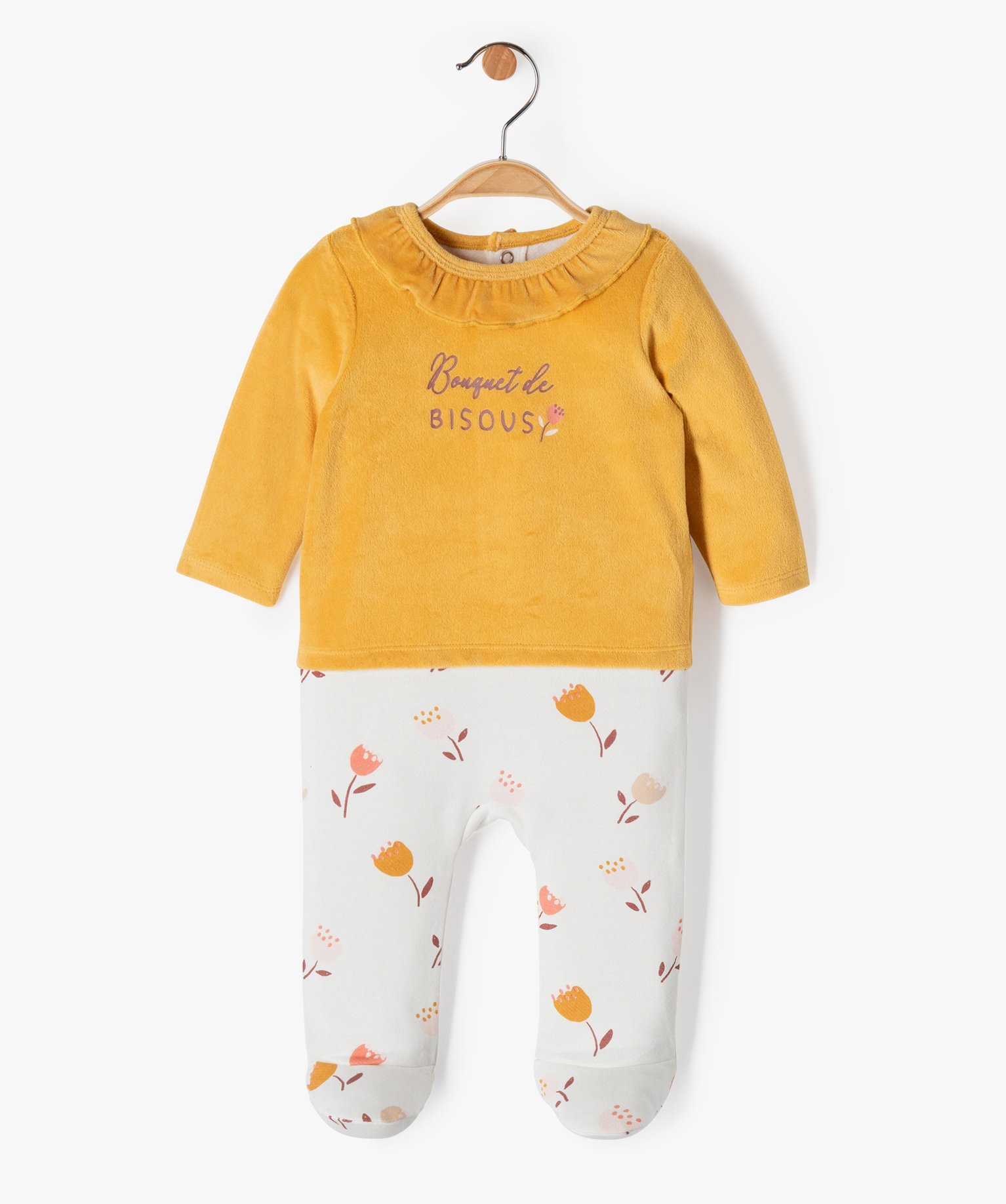 Pyjama bébé fille bimatières effet 2 en 1 jaune | GEMO