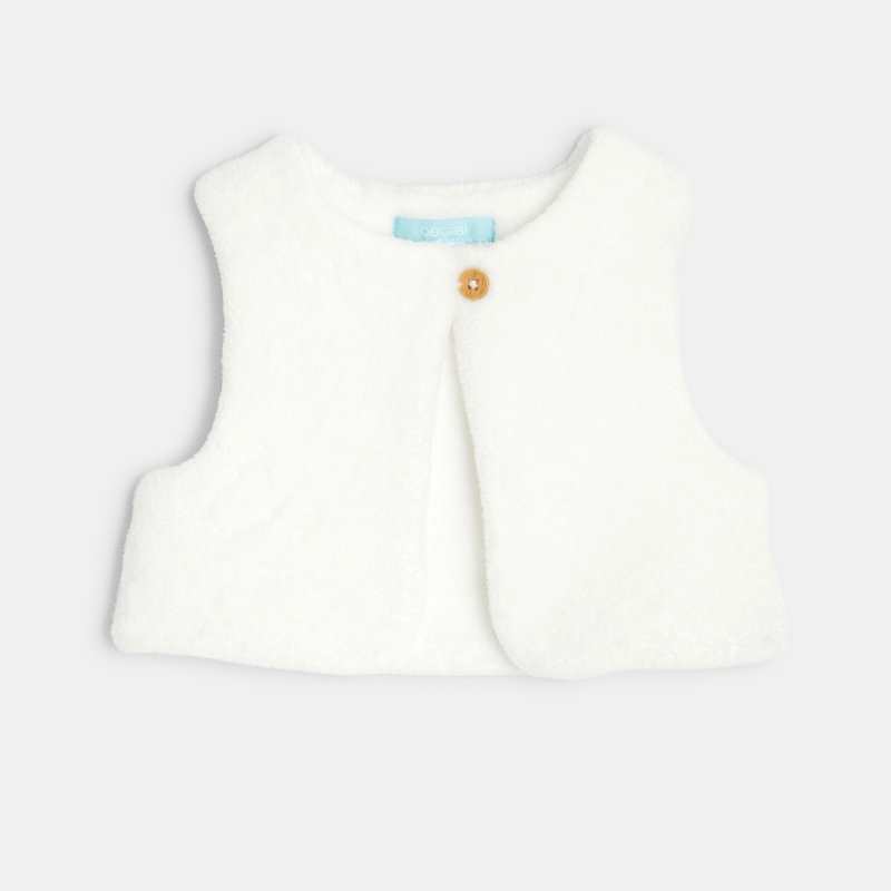 Robe en molleton fleuri et gilet soft boa rose naissance