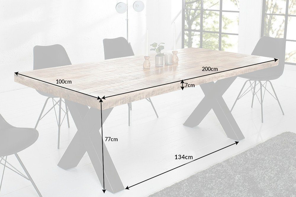 riess-ambiente Esstisch IRON CRAFT 200cm natur / schwarz (Einzelartikel, 1-St), Massivholz · Metall · X-Gestell · Mangoholz · Industrial