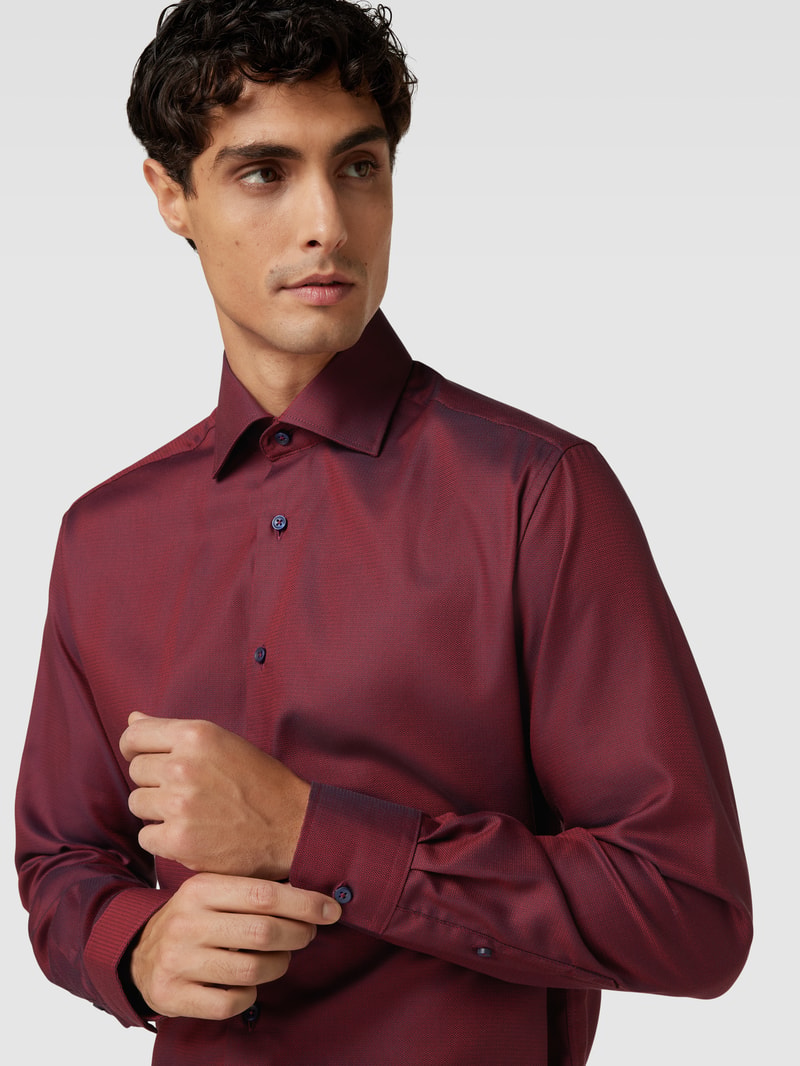 Modern Fit Business-Hemd mit Allover-Muster in bordeaux rot