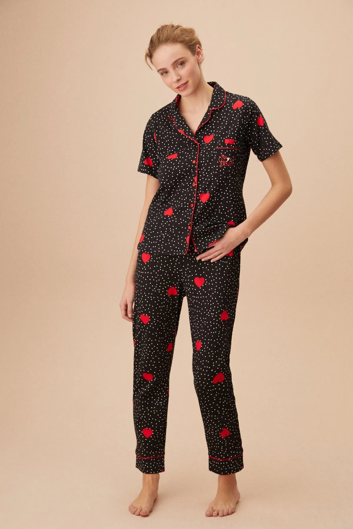 SUWEN  Maskulines Pyjama-Set mit Herz-Print