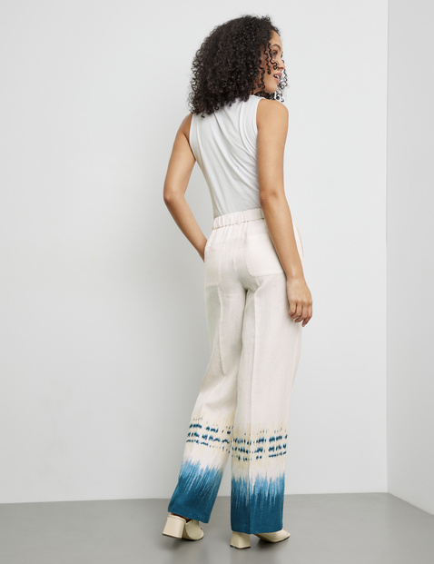 Leinenhose mit gemustertem Saum