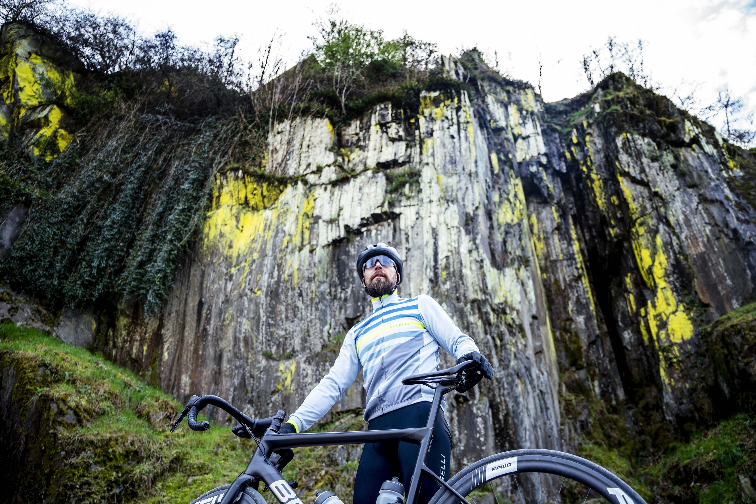 Rogelli Stripe Grau/Grün Herren Radtrikot Langarm