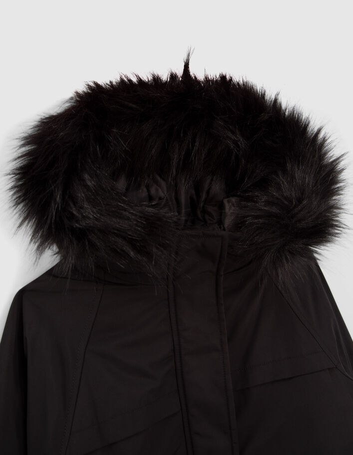 Parka noire fourrée Sherpa carreaux fille