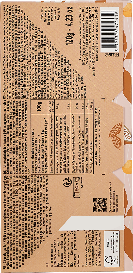 Valrhona Karamell mit Puffweizen 36% Kakao 120g