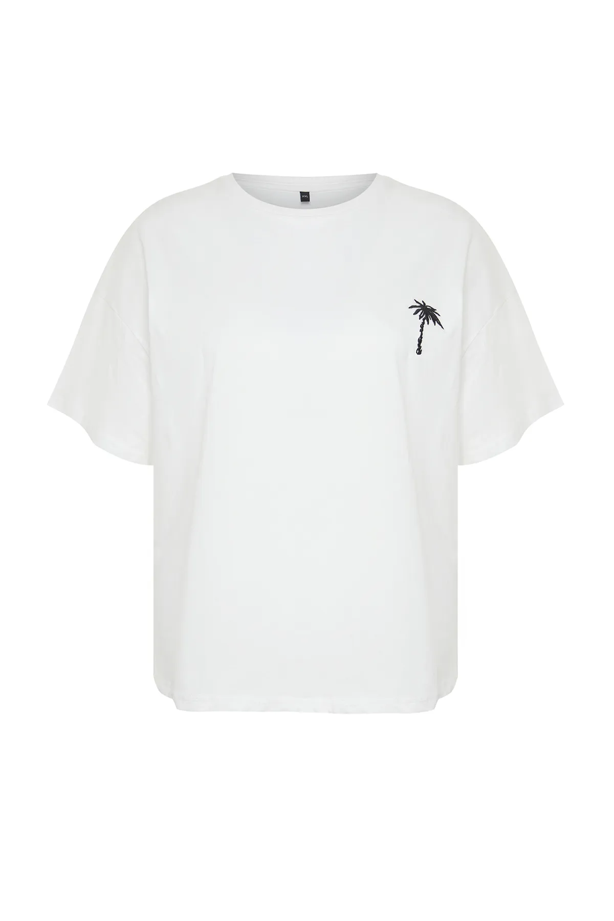 Trendyol Curve  Ecru Unisex-Übergröße, bequemes Paar-Strick-T-Shirt aus 100 % Baumwolle TBSSS24BF00033