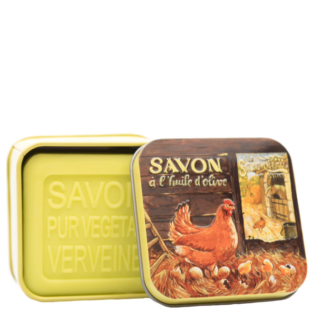 La savonnerie de nyons Savon 100g Verveine et Boîte Métal Poule Savon