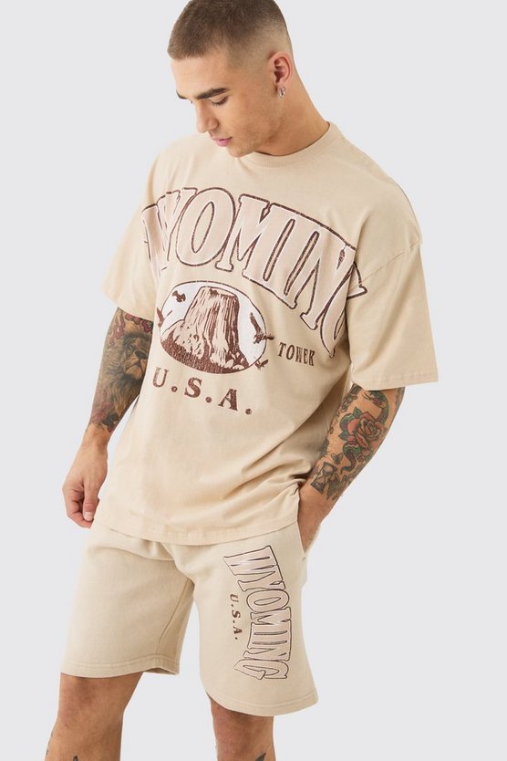 Oversize Shorts-Set mit Wyoming Print