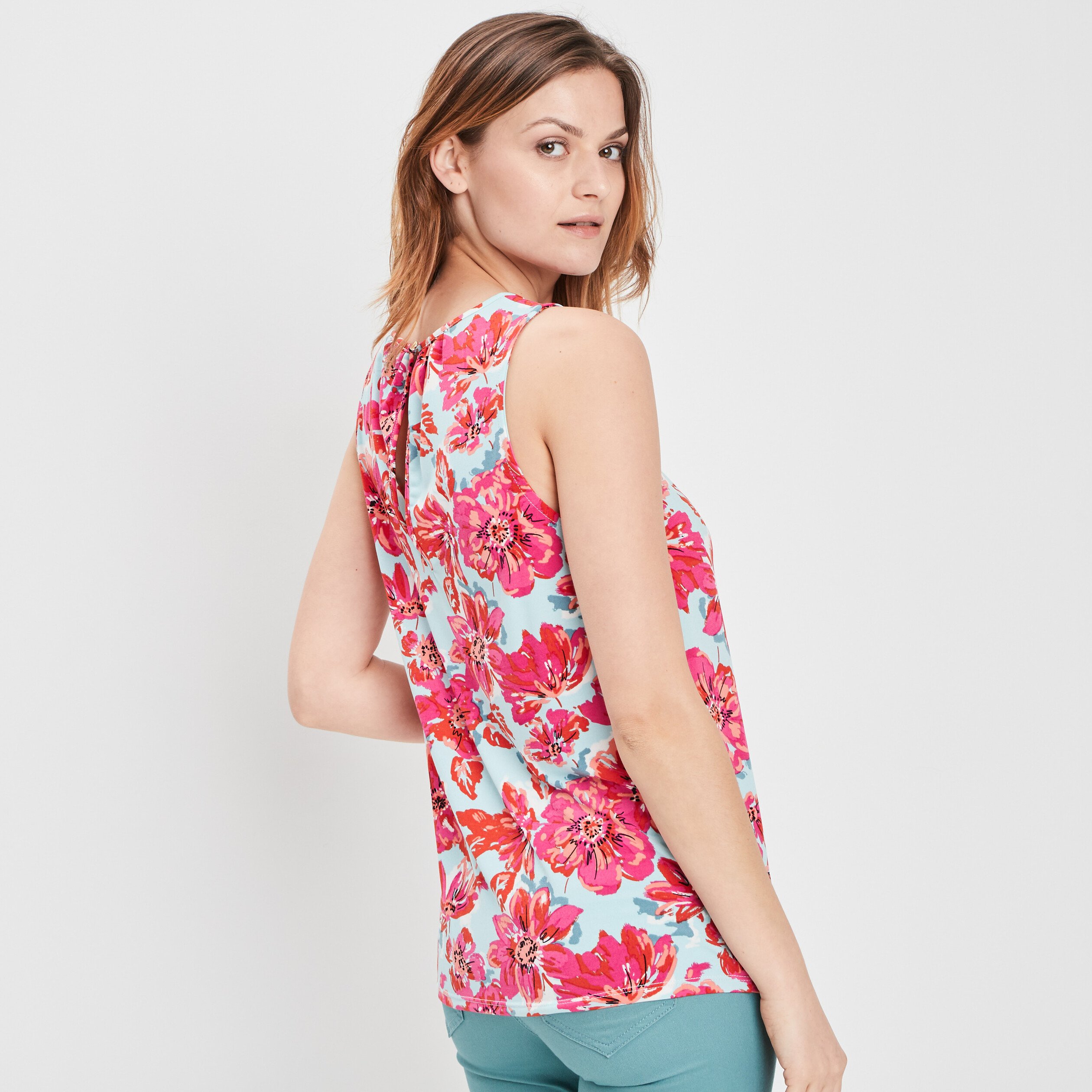 Débardeur ouverture dos bleu turquoise femme | La Halle