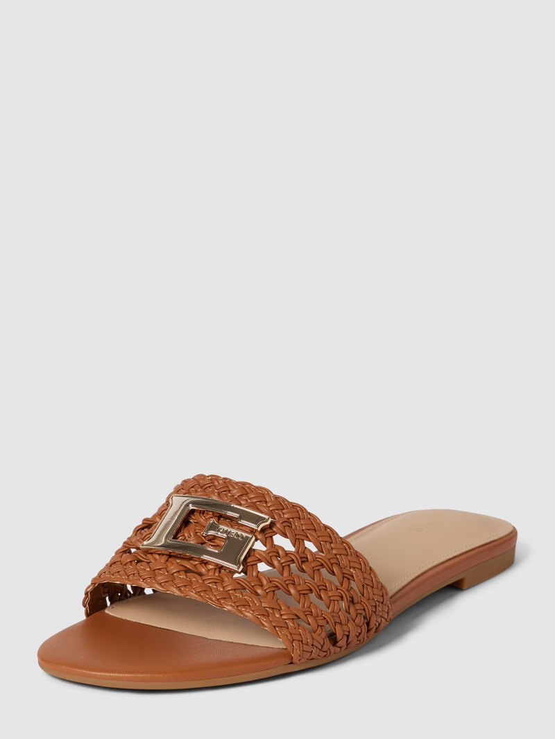 Pantoletten mit Label-Detail Modell 'TASSI' in cognac
