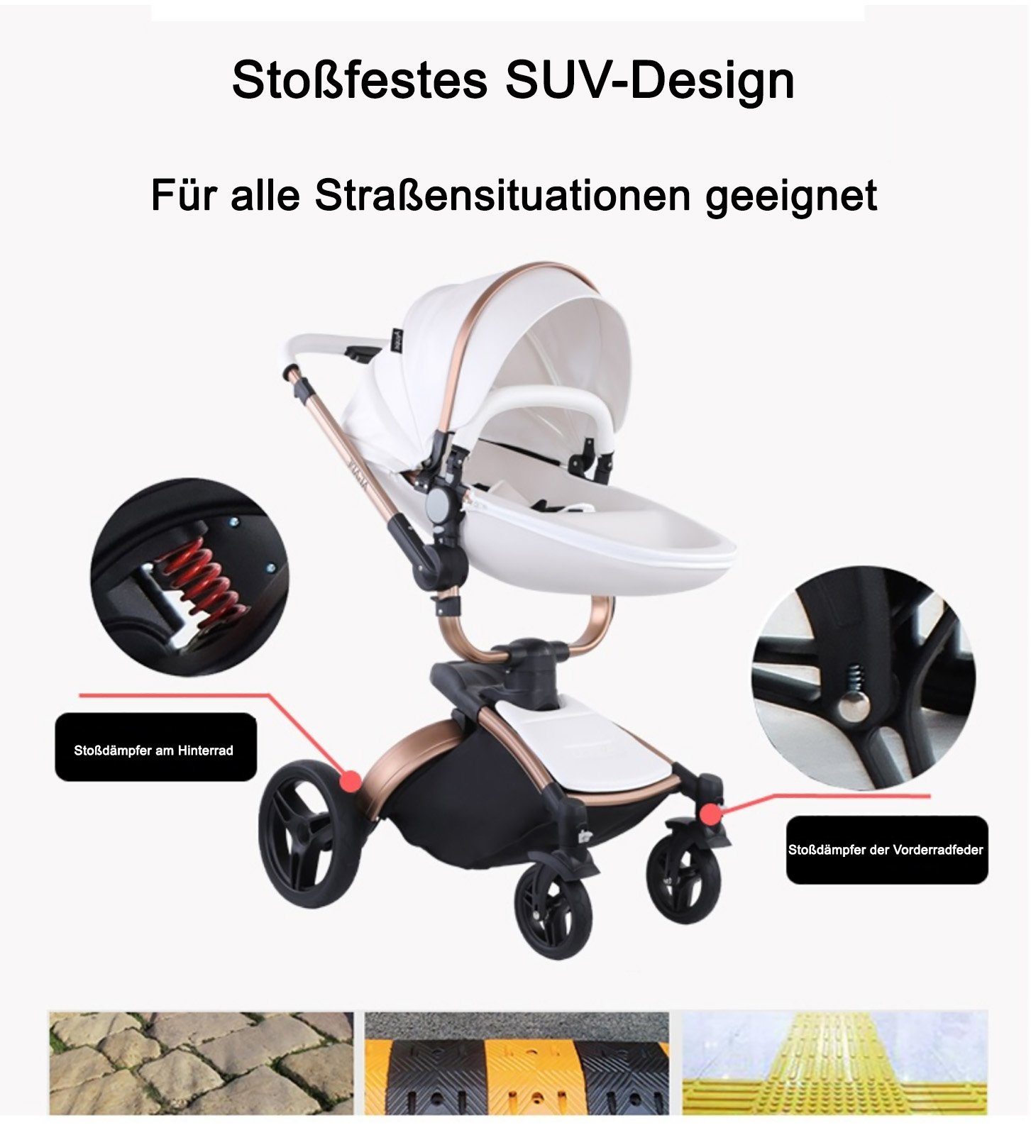 TPFLiving Kombi-Kinderwagen Babyschale Baby, Buggy Babywanne Kinderwagen 3 in 1 inkl. Stauraum Kunstleder Schwarz