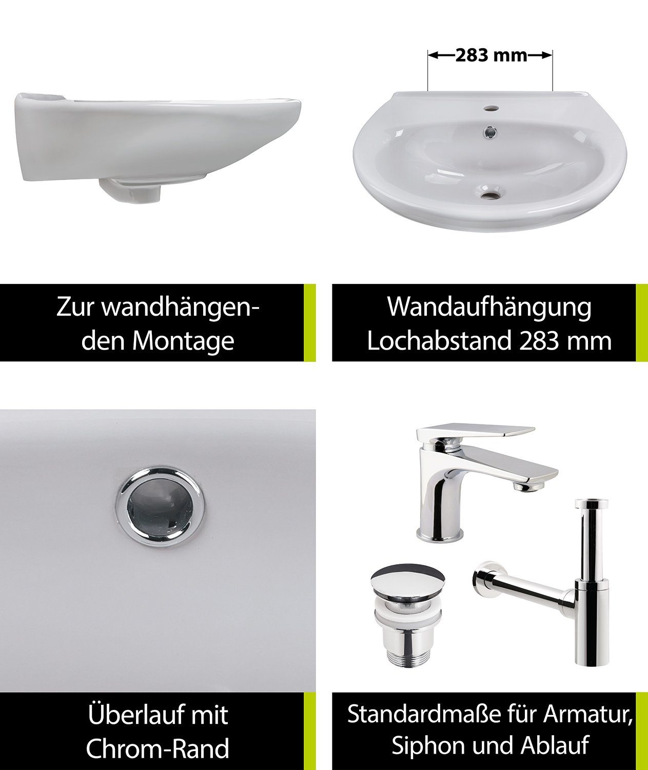 aquaSu Waschbecken (Hänge-Waschtisch oder Aufsatz-Waschtisch, 1-St., Waschbecken mit Überlauflaufschutz), 60 cm, Keramik, Manhattan-Grau, Überlaufschutz, 561341