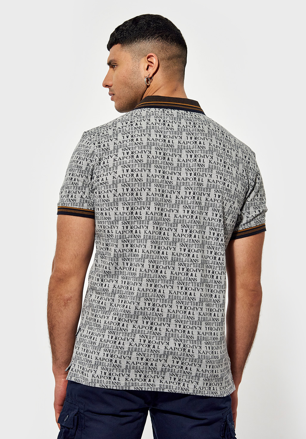 BORKY  Polo régular gris Homme imprimé allover en 100% coton