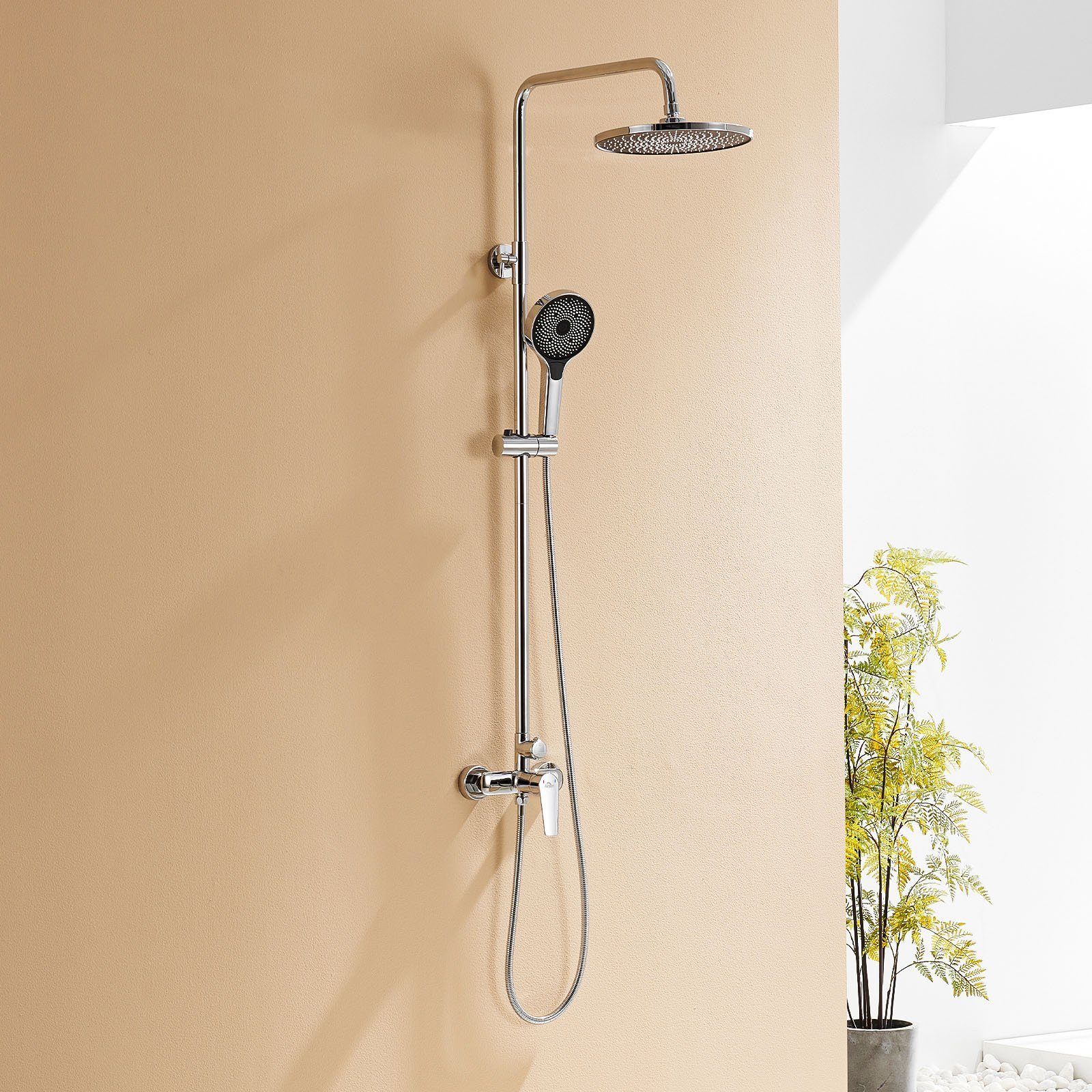 Auralum Duschsystem Duschset Duschkopf-Mischbatterie 2-Funktion Regendusche, Höhenverstellbar, Duscharmatur Komplettset