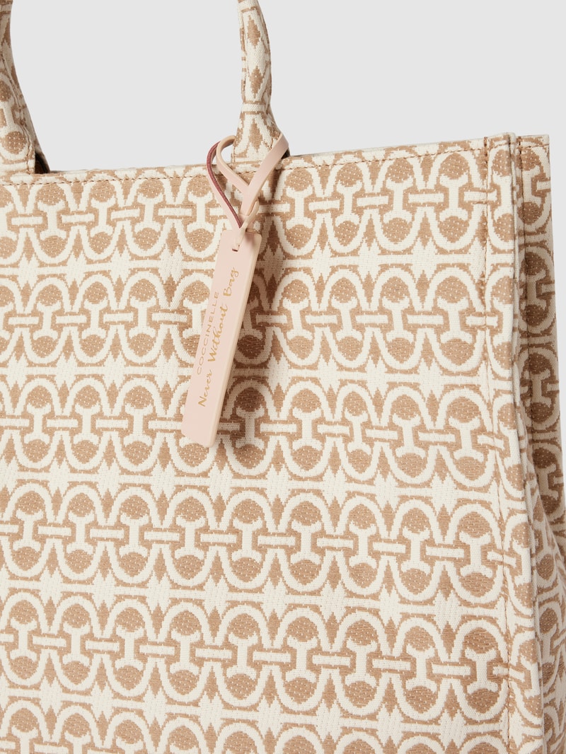 Tote Bag mit Allover-Muster Modell 'NEVER' in beige
