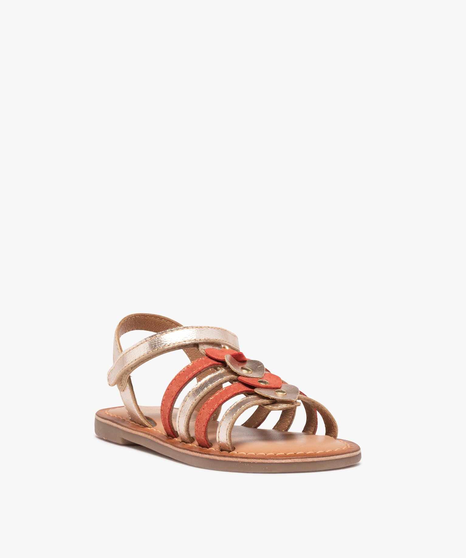 Sandales fille à brides en cuir métallisé ornées de curs or | GEMO