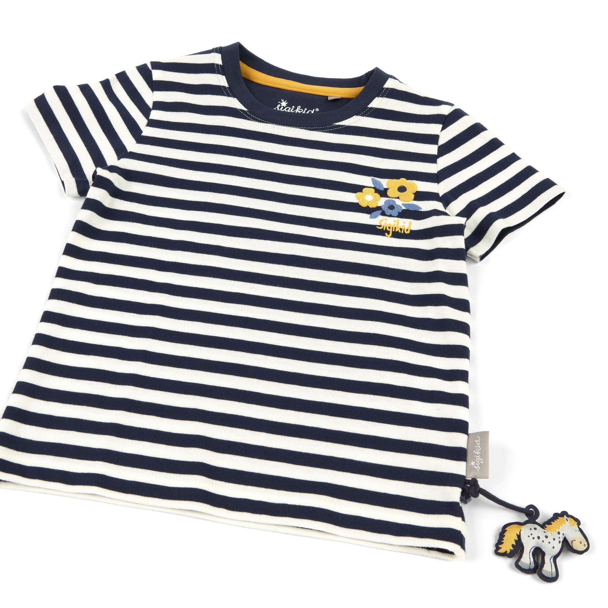 Blau-weiß geringeltes Kinder T-Shirt mit Blümchen bestic