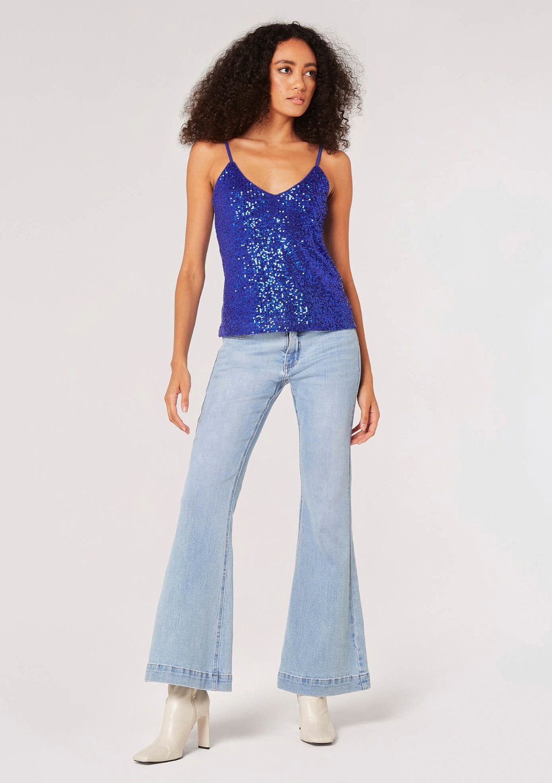 Apricot Spaghettitop Sequin Lines Cami Top (1-tlg) mit Pailletten