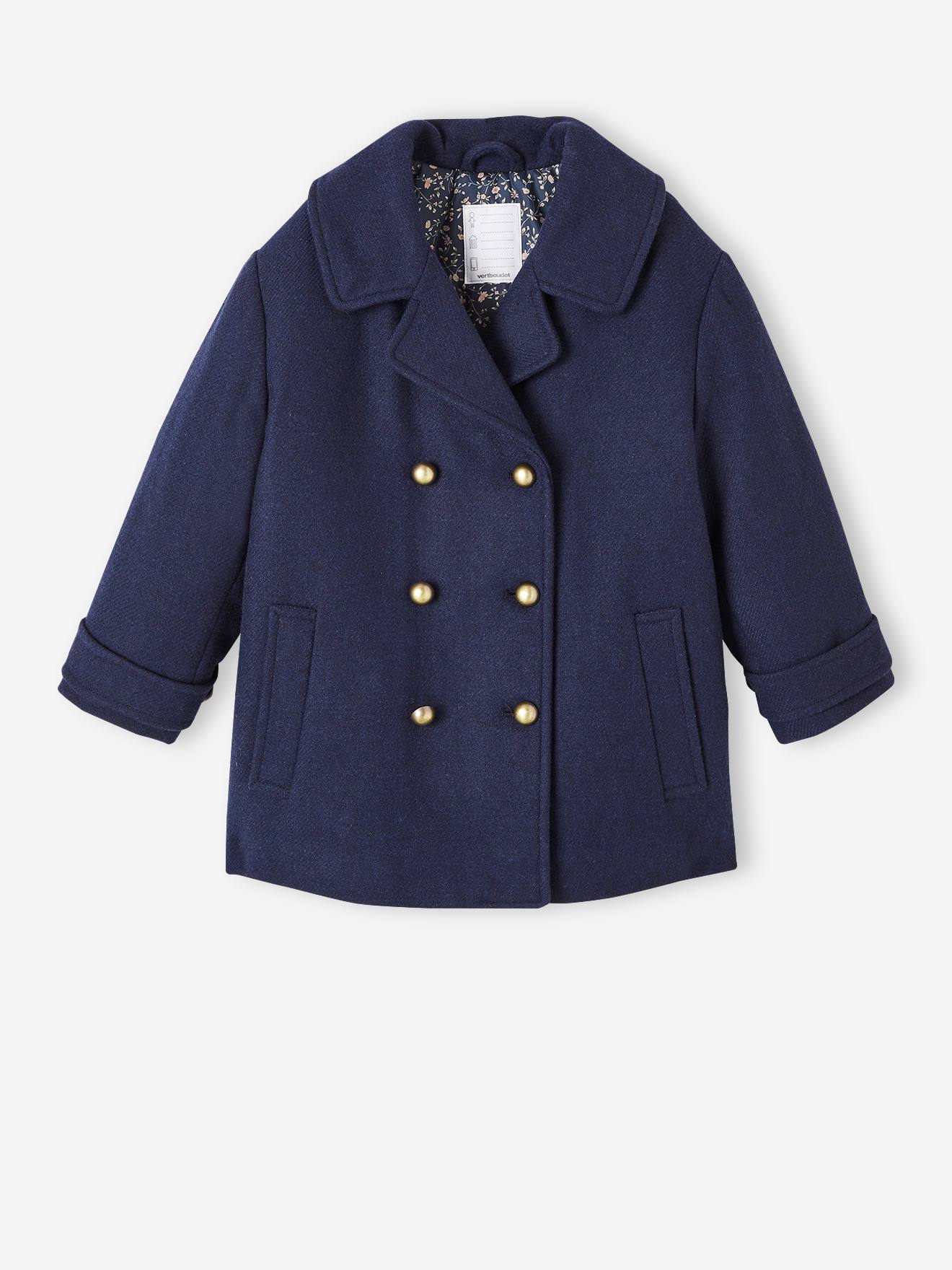 Manteau officier en drap de laine fille marine