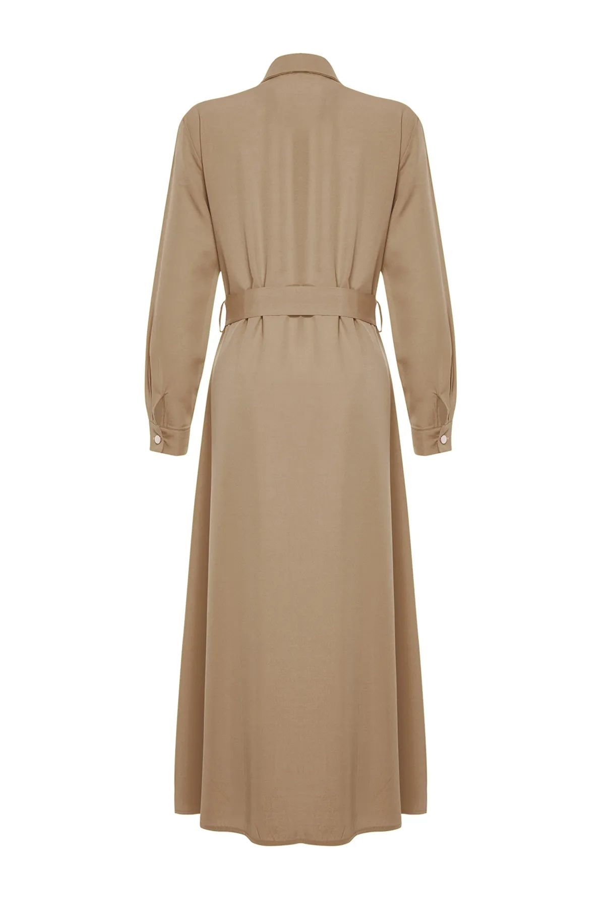 Trendyol Modest  Beiges gewebtes Hemdblusenkleid mit goldenen Knöpfen TCTSS24EB00132