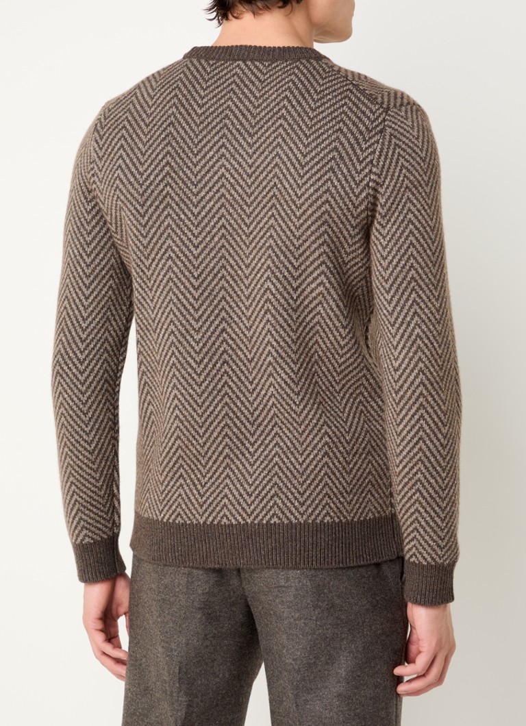 Profuomo Fine-knit sweater in wool blend with herringbone pattern