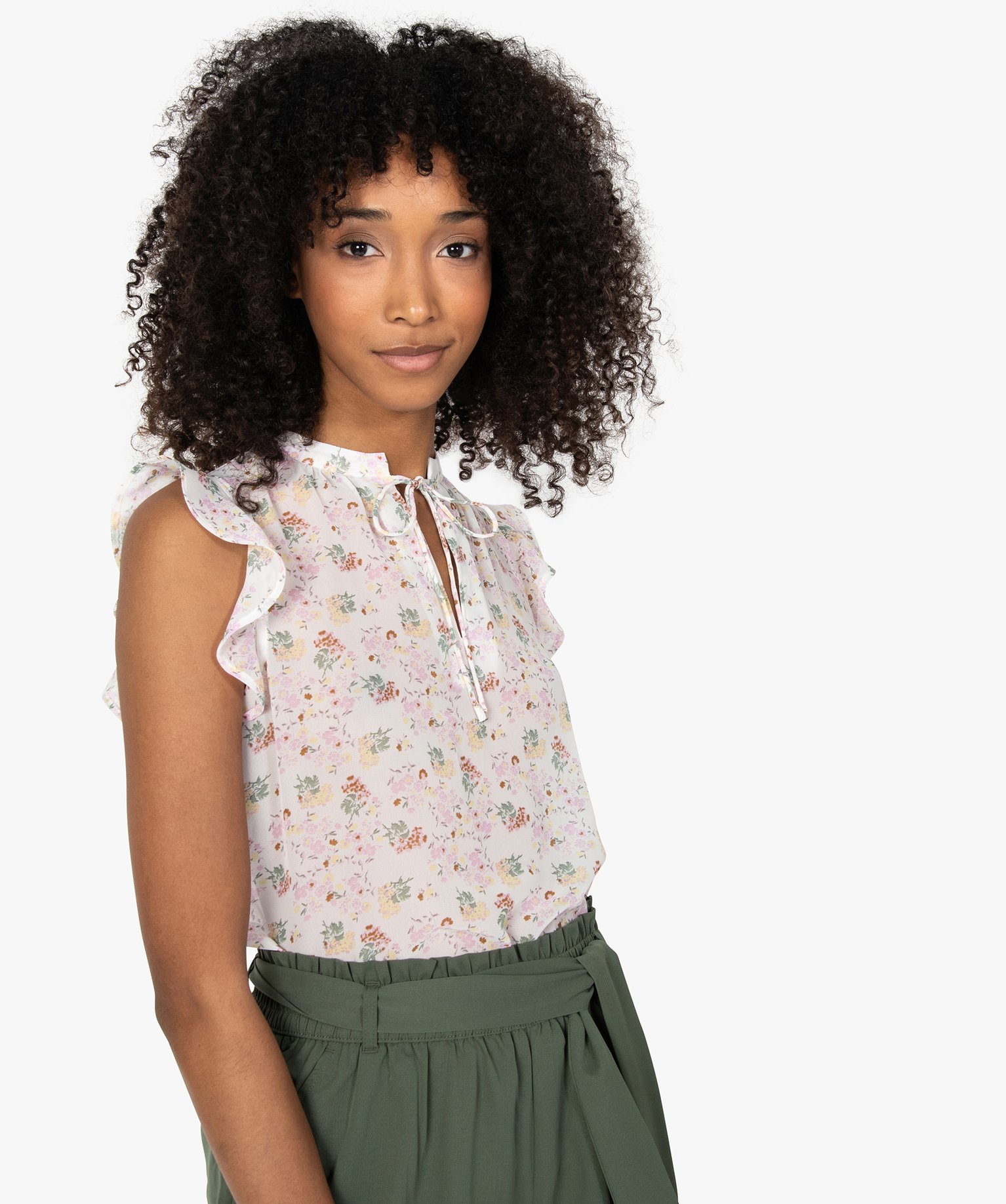 Blouse femme en voile sans manches imprime | GEMO