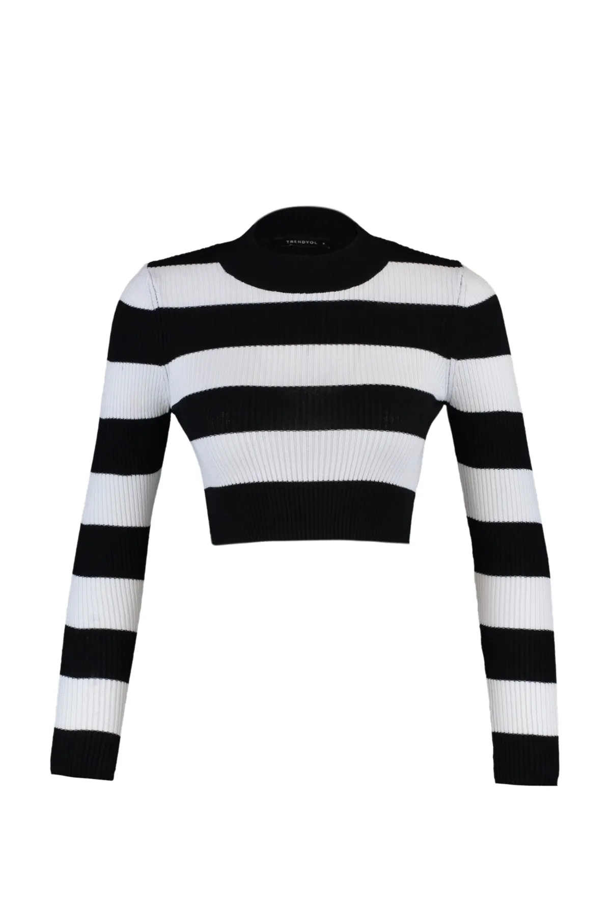 Trendyol Collection  Schwarzer kurzer gestreifter Strickpullover aus Baumwolle TWOAW20KZ0255