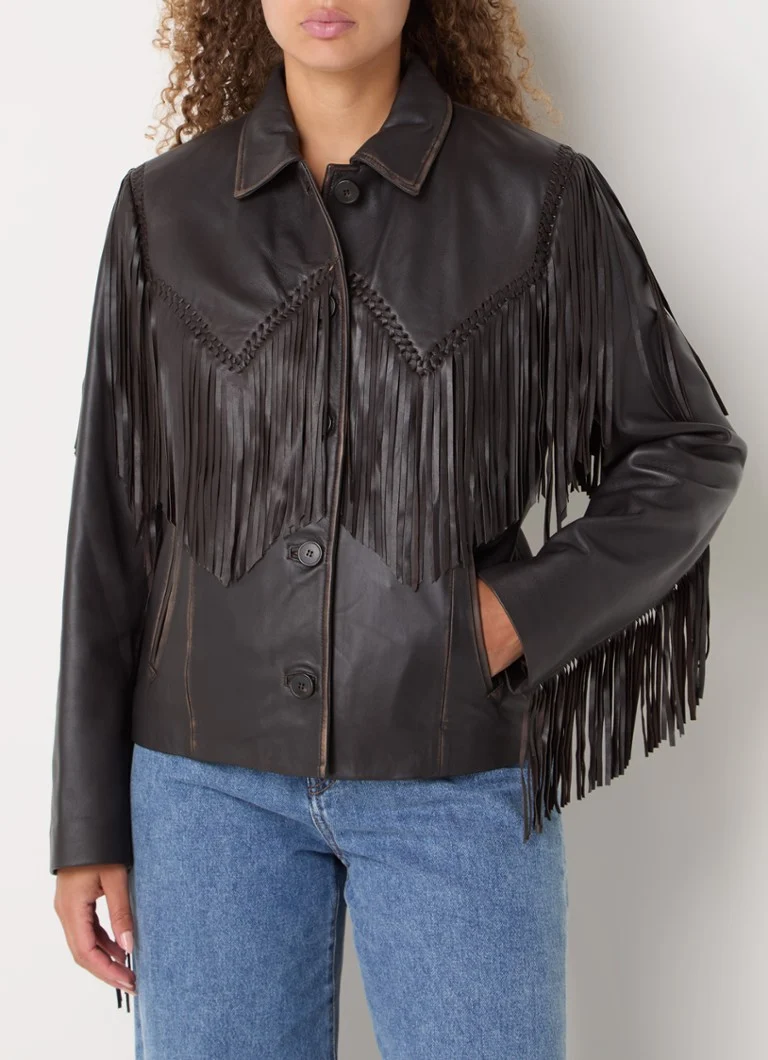 Jachetă MaxMara Eracle din piele de miel cu franjuri