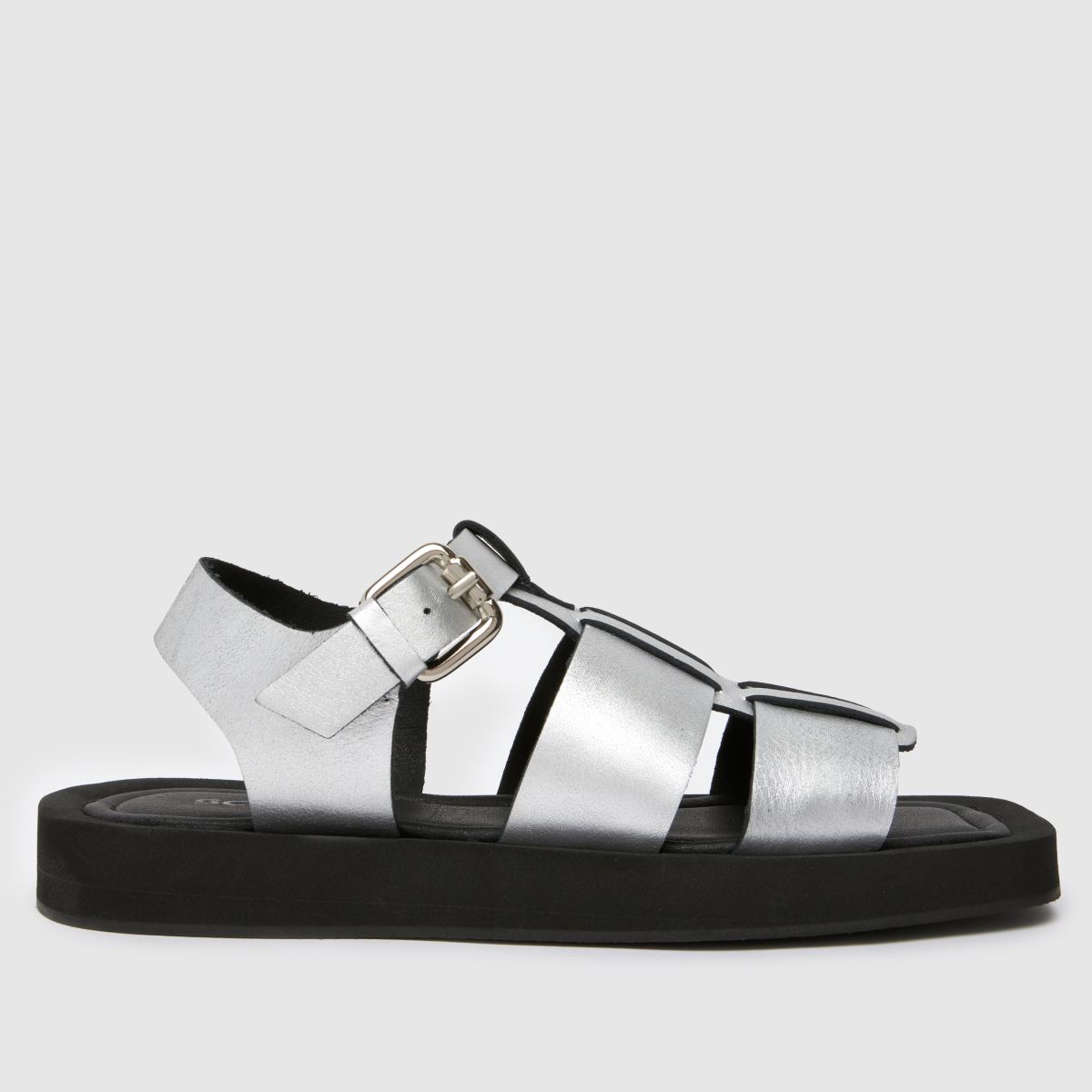 Schuh Thea – Silverfärgade fiskarsandaler i läder