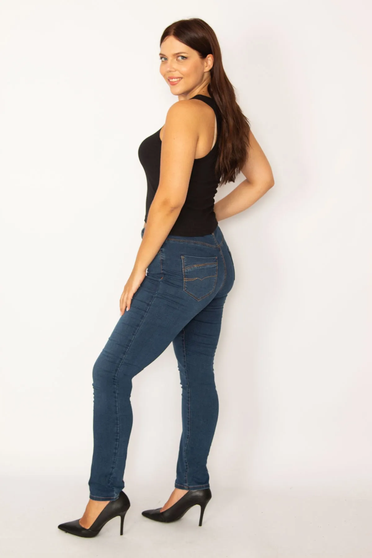 Şans Tekstil  Marineblaue 5-Pocket-Röhrenjeans für Damen 26a34216