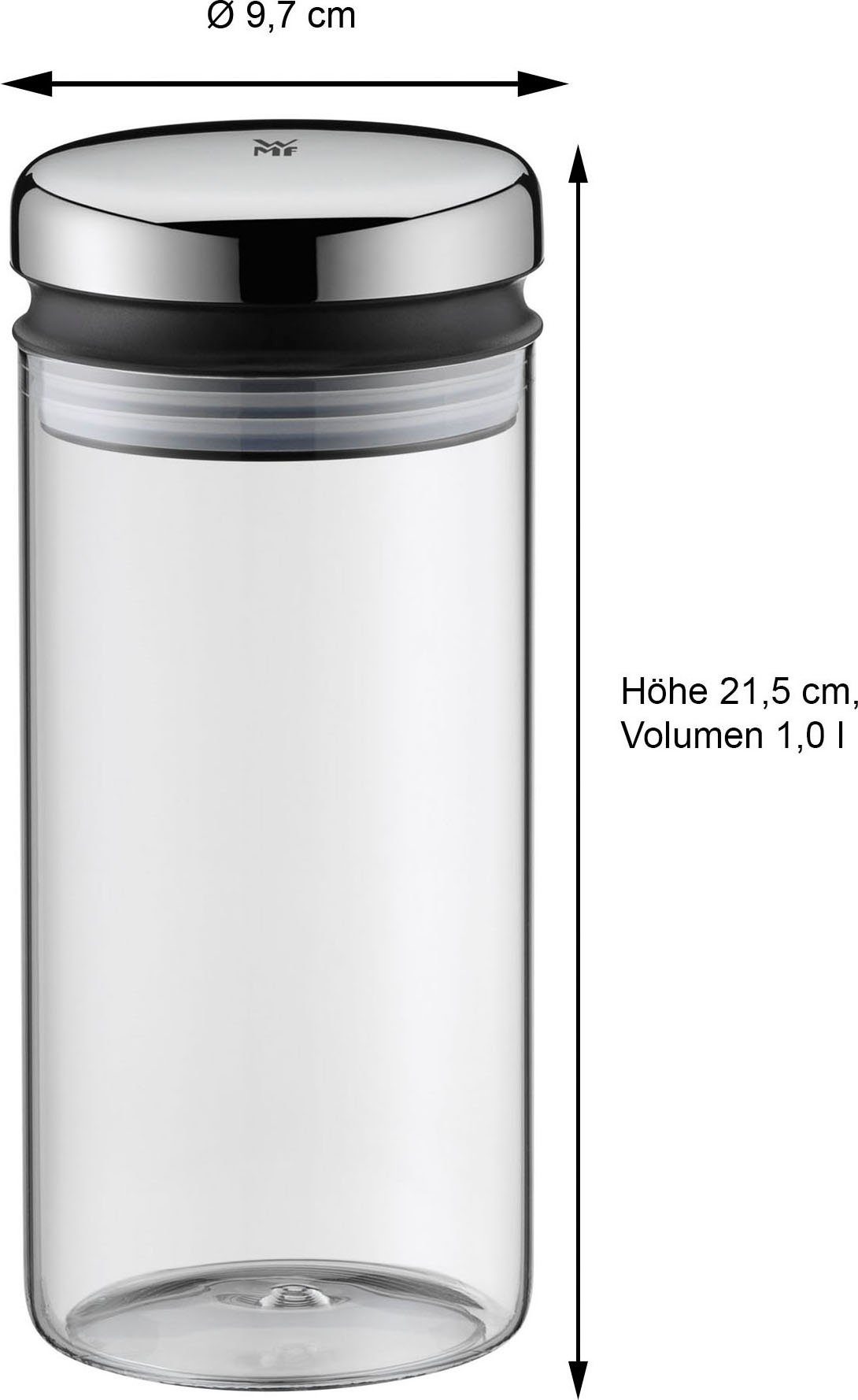 WMF Vorratsglas Depot, Cromargan® Edelstahl Rostfrei 18/10, Glas, Kunststoff, (1-tlg), verschließt aromadicht