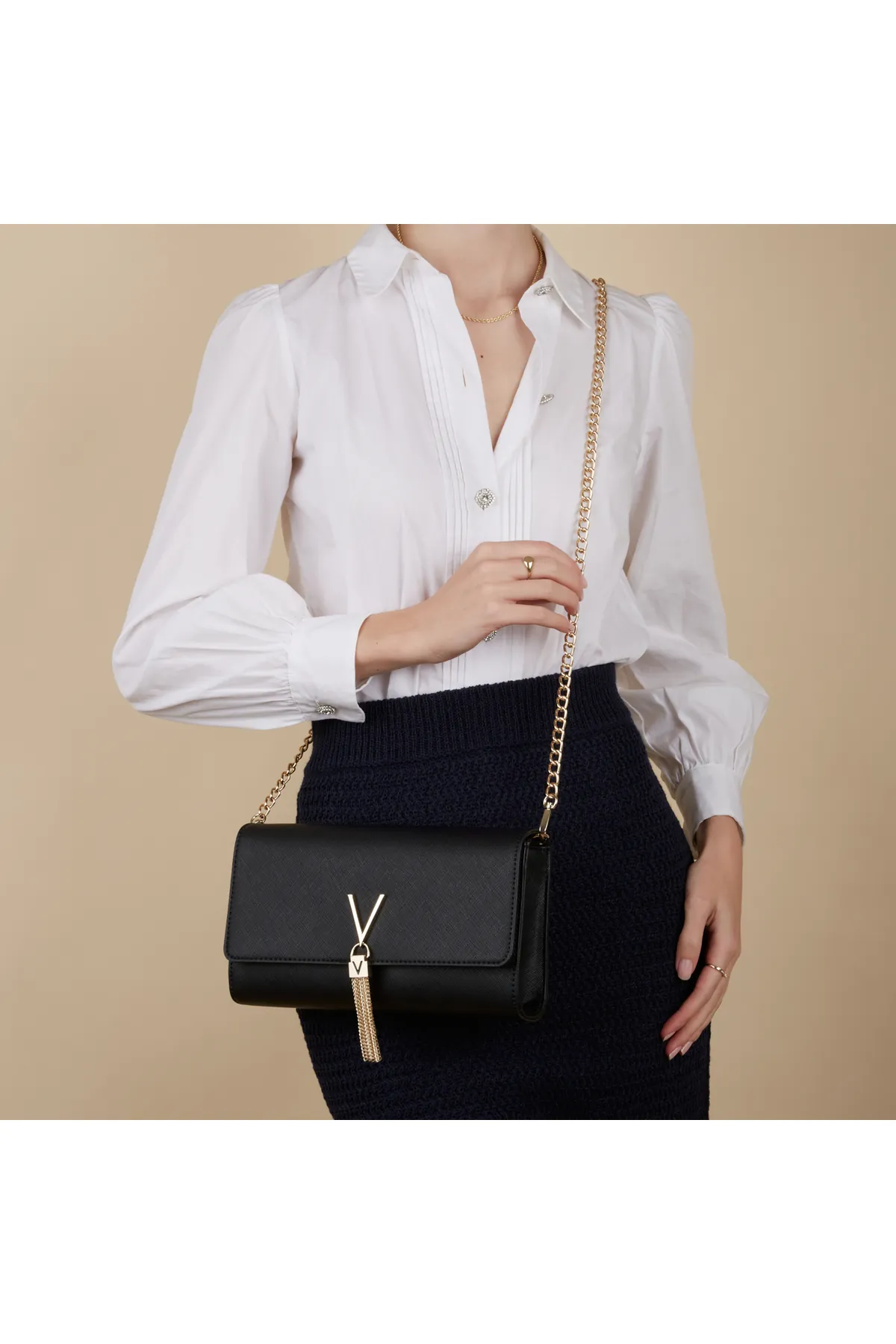 1'ASLAN  Valentino Bags Divina Damen Umhängetasche Schwarz Vbs1ij01nero