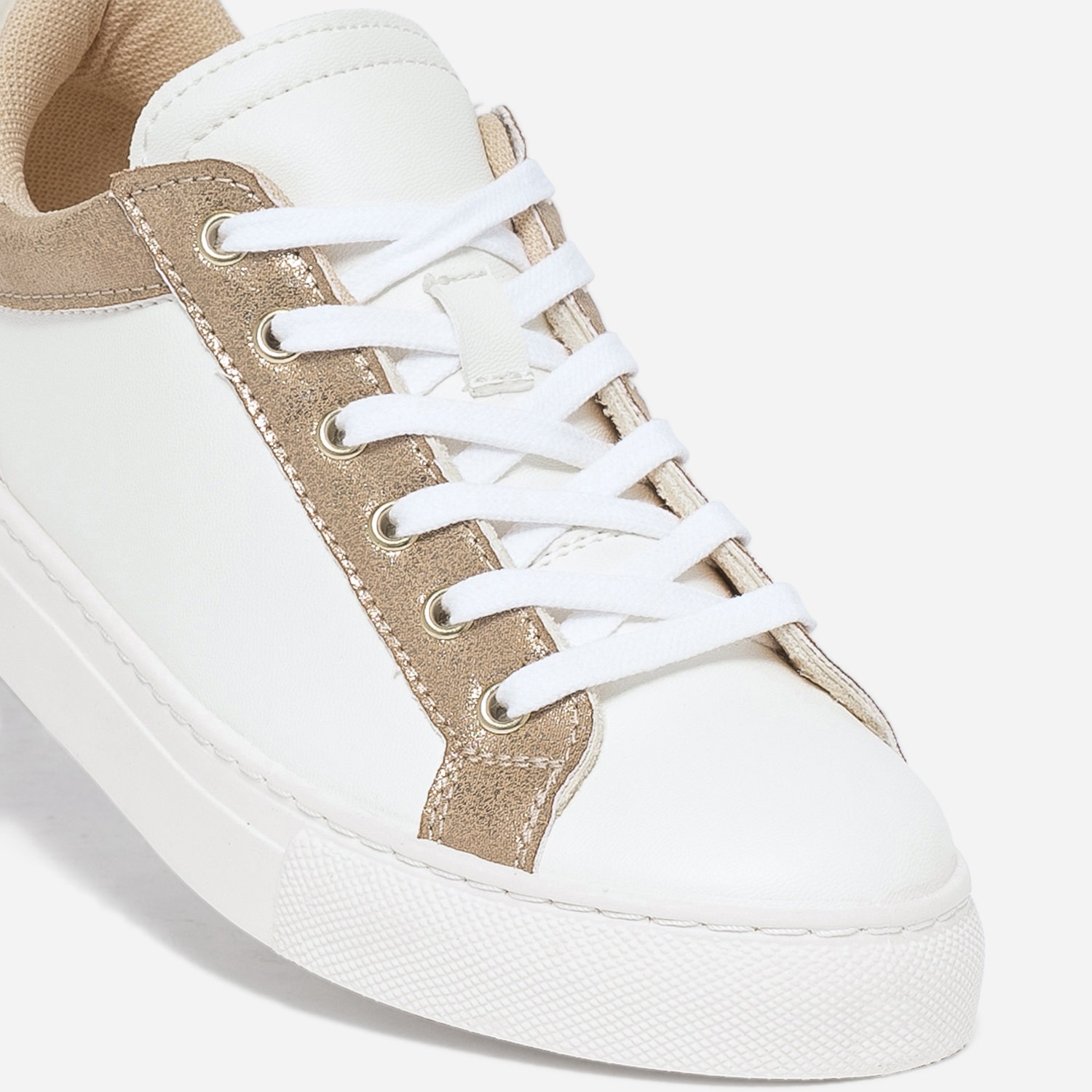 Tennis TEXTO blanche, beige et dorée