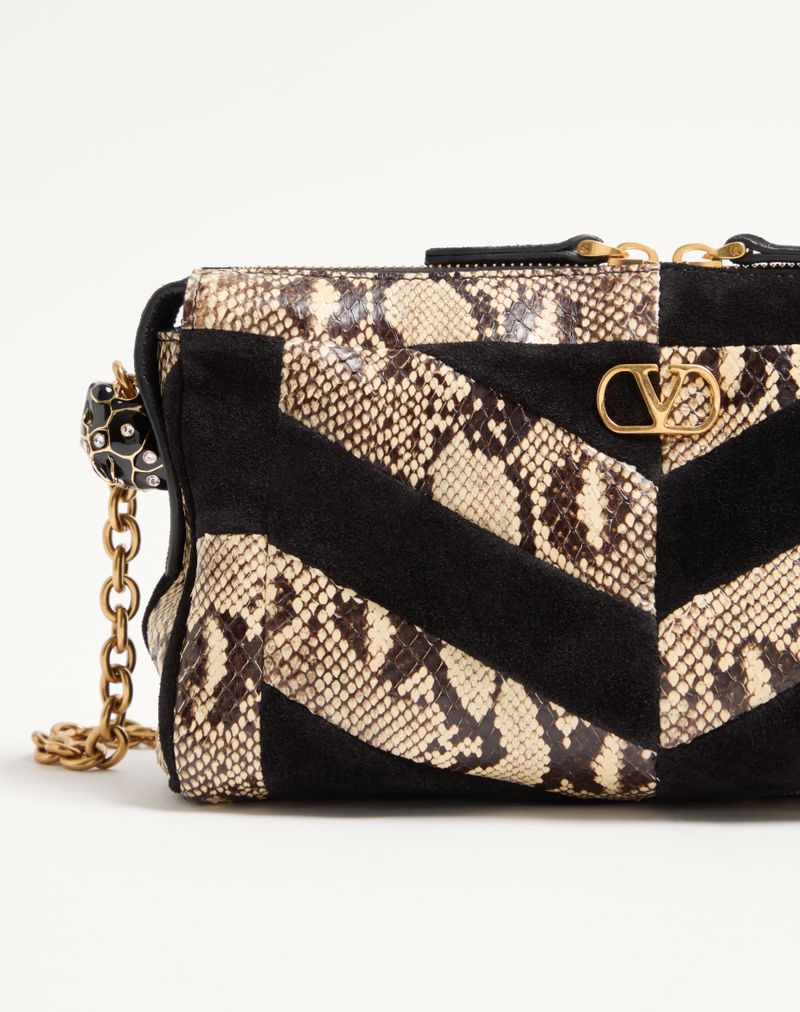 Valentino Garavani Panthea Lille Chevron Python og Ruskinds Skuldertaske