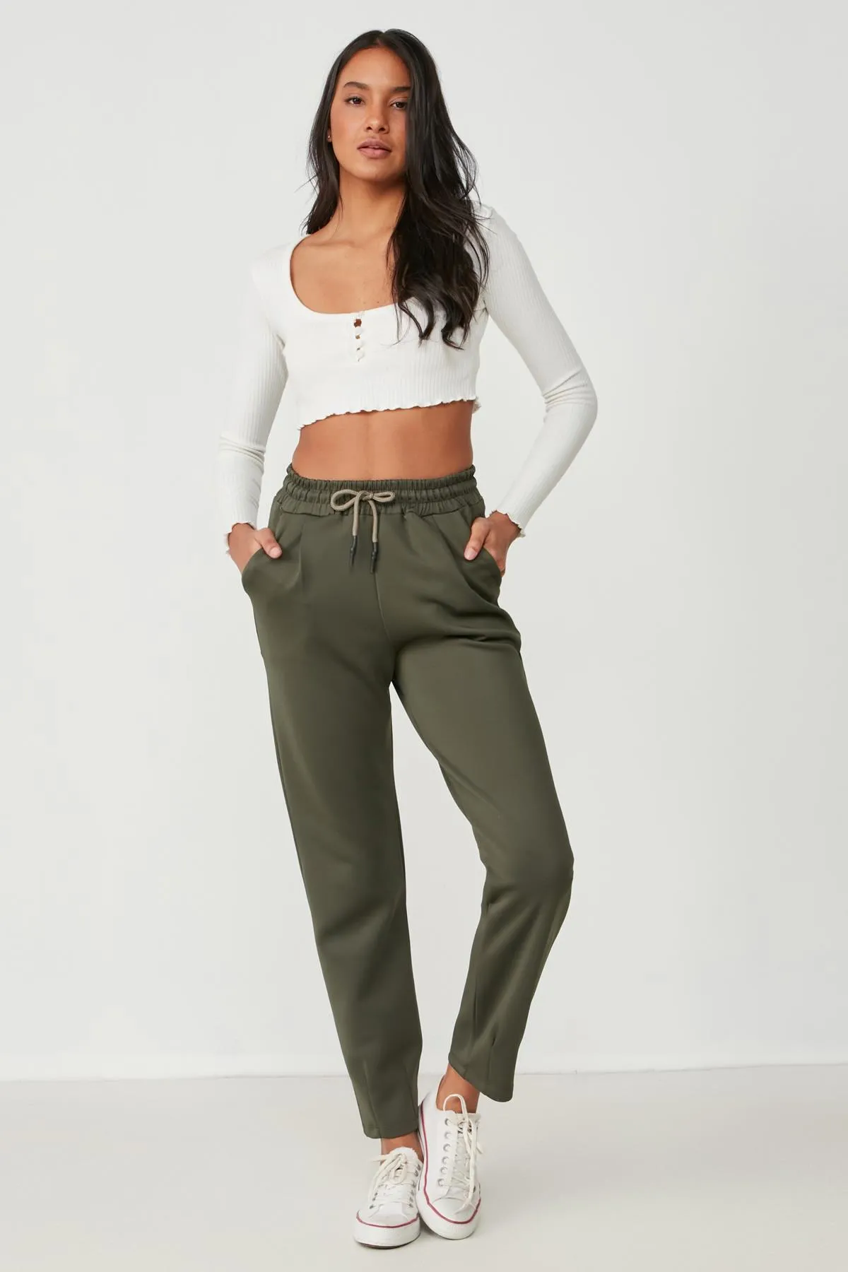 C&City  Jogginghose mit Falten an Taille und Bein 810 Khaki