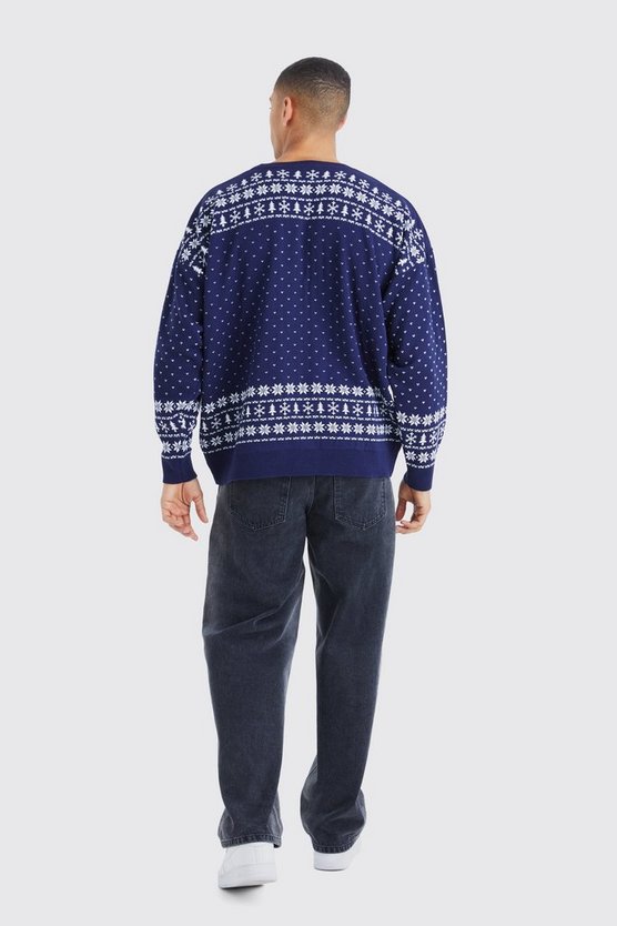 Oversize Weihnachtspullover mit Deck The Halls Print