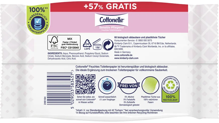 Cottonelle Feucht Sensitiv Pflegend Extra sanft & parfümfrei
