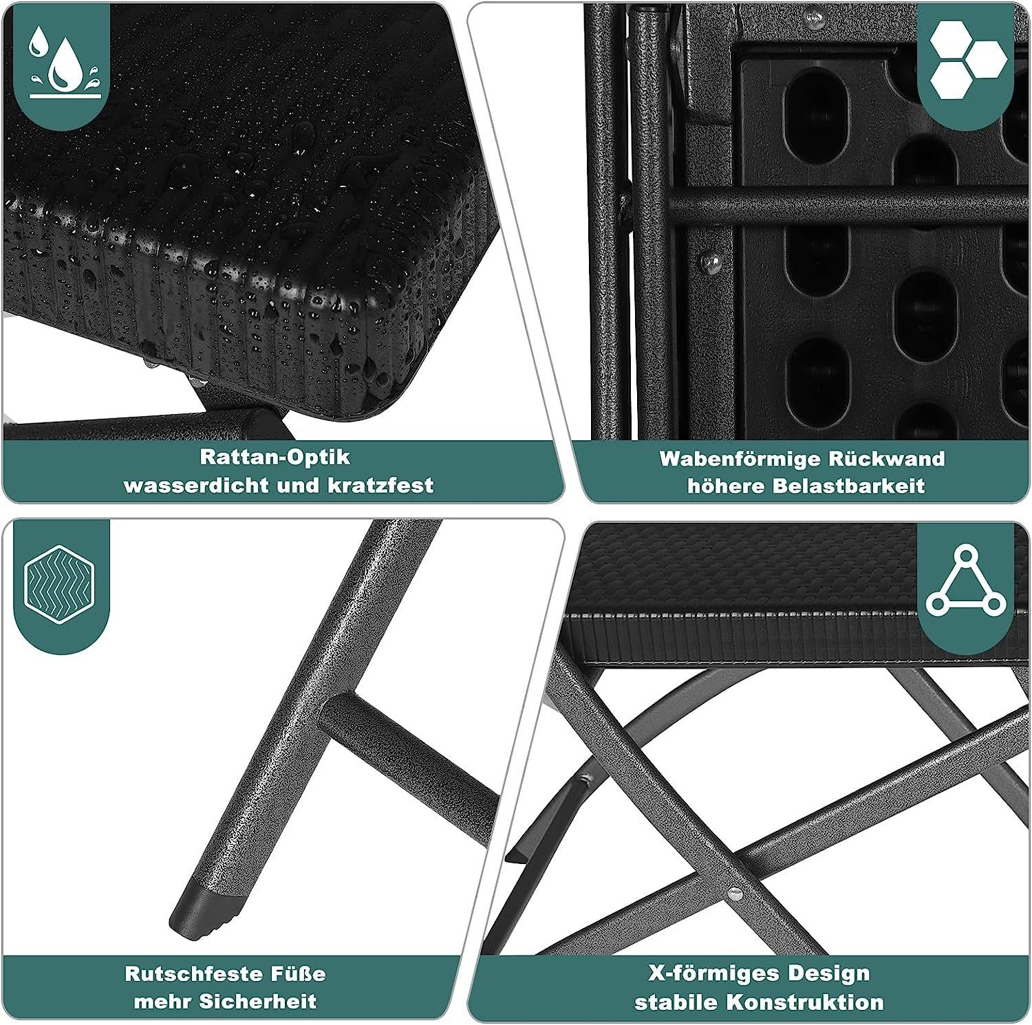 EUGAD Klappstuhl (2 St), Gartenstuhl Campingstuhl HDPE,59 x 81 x 46 cm,Schwarz