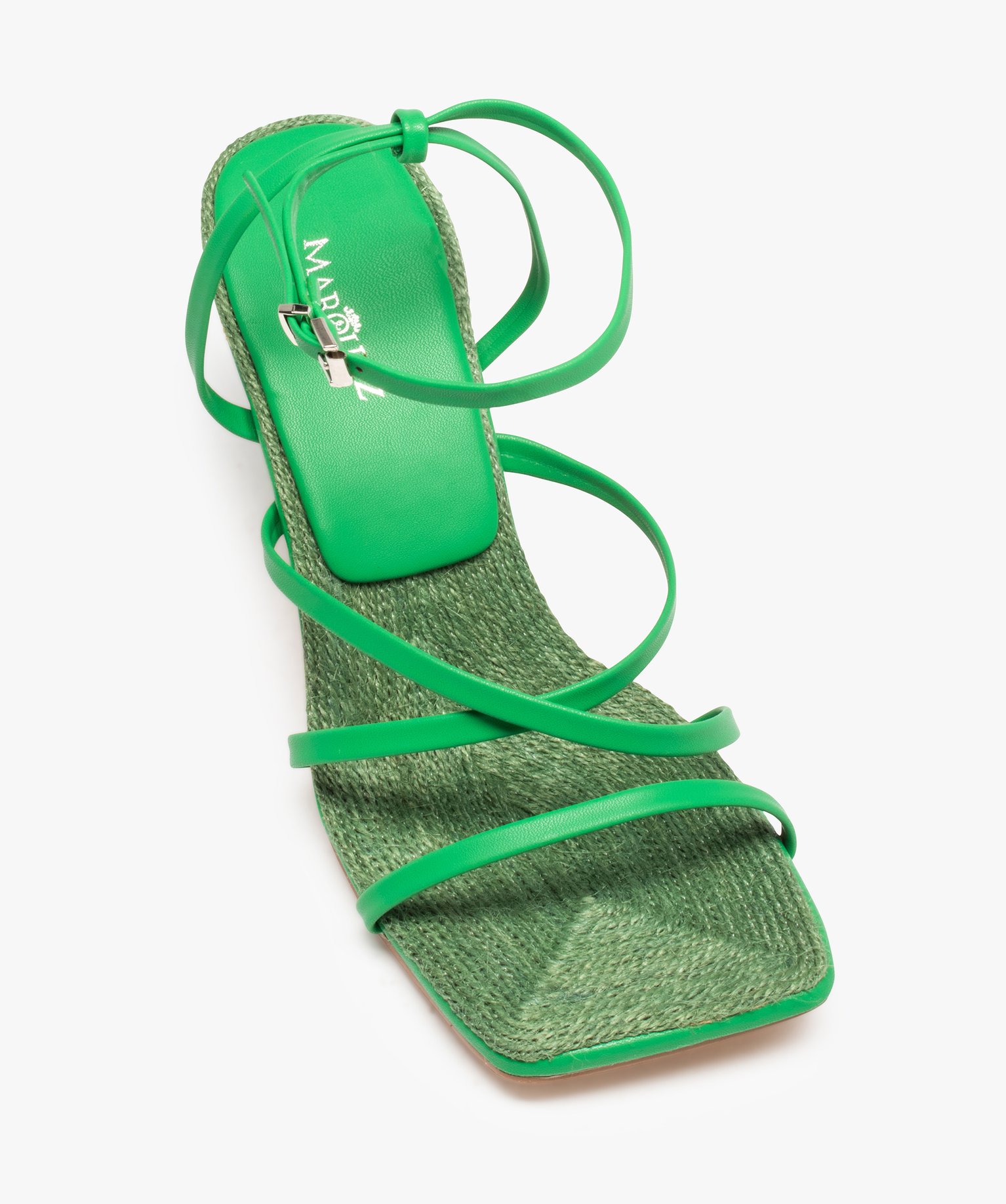 Sandales femme à talon et fines brides croisées unies vert | GEMO