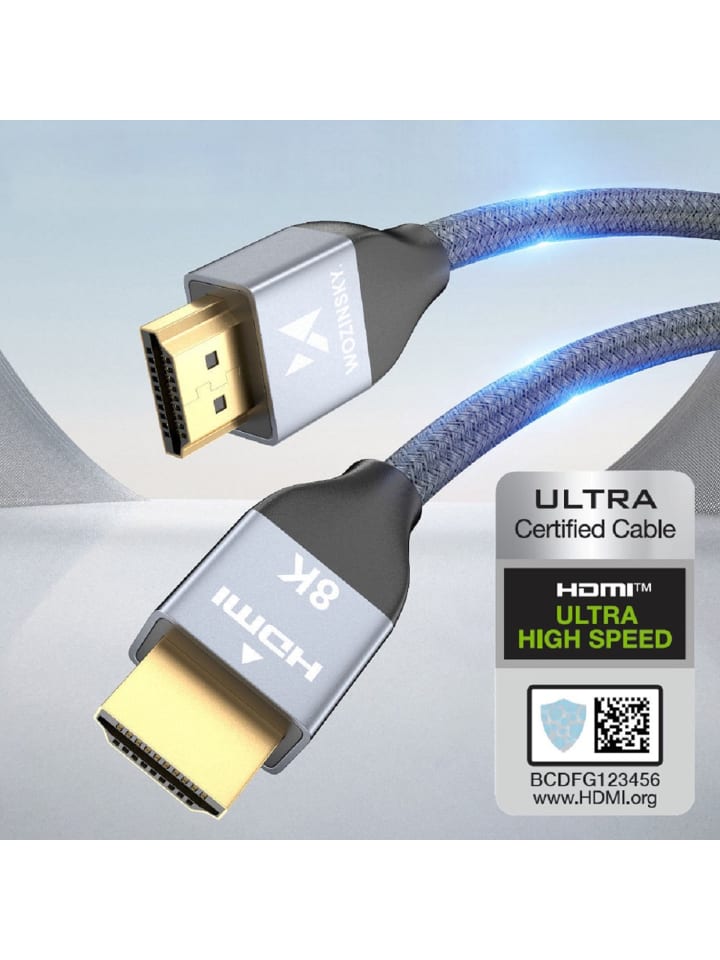 Wozinsky HDMI 2.1 8K 60 Hz 48 Gbps / 4K 120 Hz / 2K 144 Hz Silber 3m in Silber günstig kaufen onesize