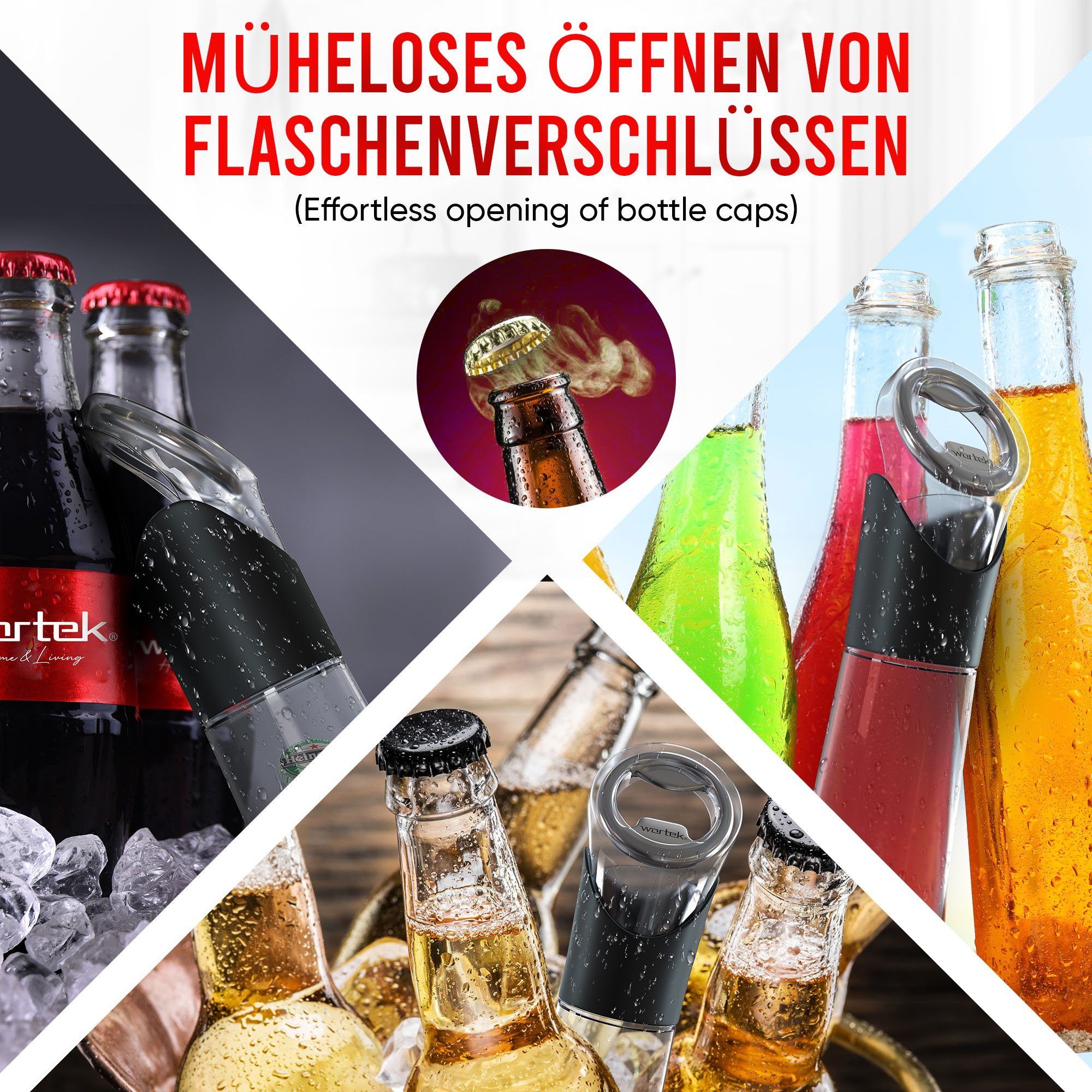 wortek Flaschenöffner Getränkeöffner mit Auffangbehälter Bieröffner (Set, 2-tlg), Geschenk für Männer und Bierliebhaber Biergeschenk