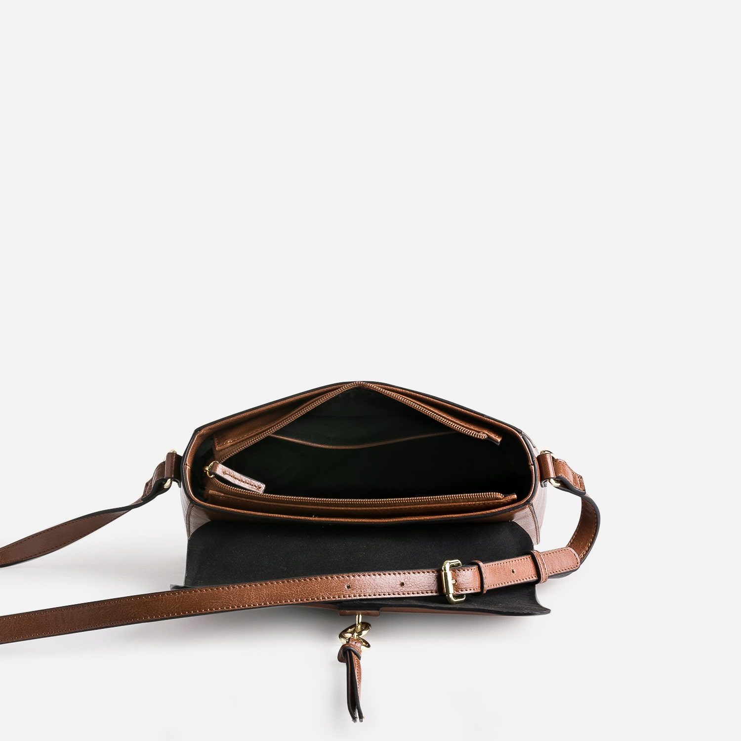 Sac bandoulière cognac avec double anneaux