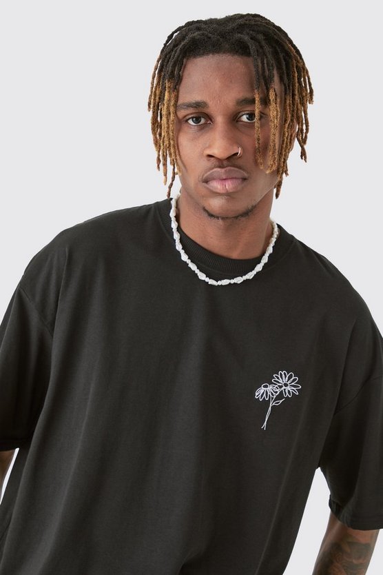 Tall Oversize T-Shirt mit floraler Stickerei