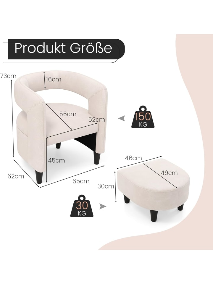 COSTWAY Relaxsessel mit Hocker in Beige günstig kaufen onesize