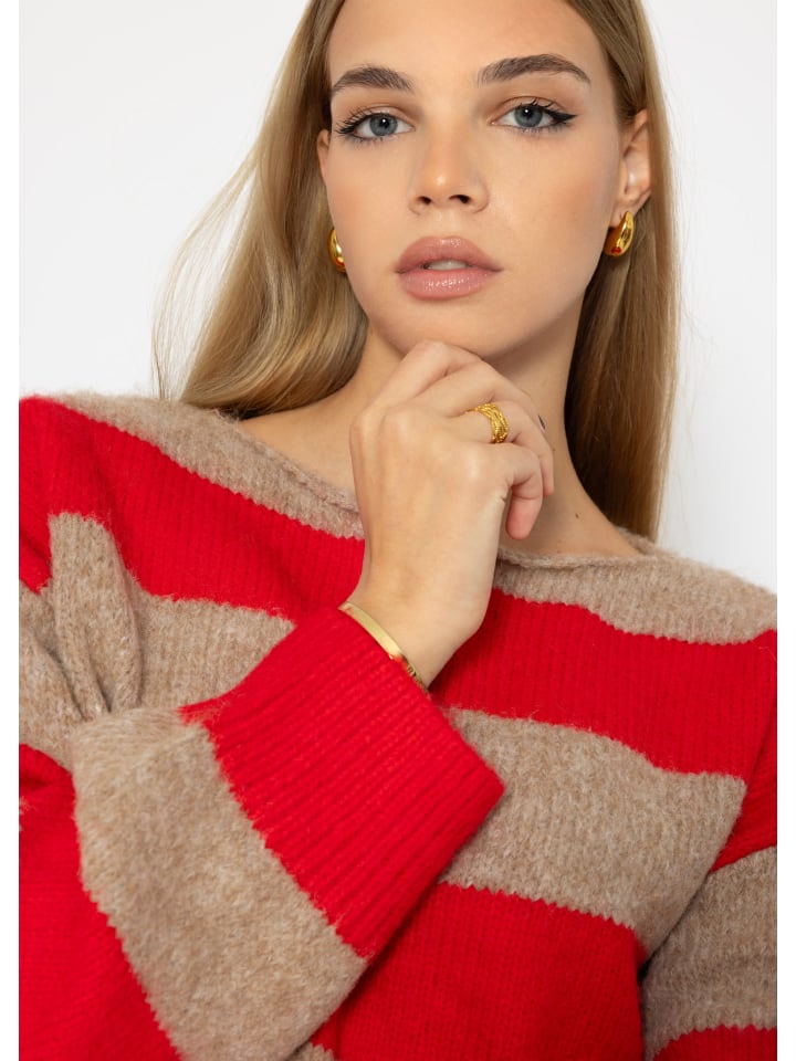 SASSYCLASSY Oversize Strick-Pullover in Rot, Beige günstig kaufen